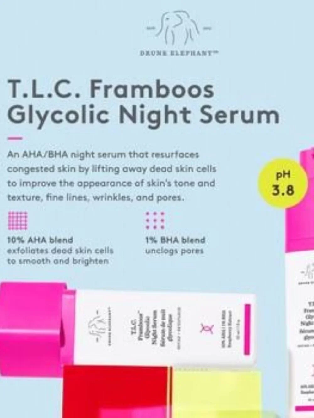 50ML Drunk Elephant  T.L.C. Framboos™ Glycolic Resurfacing Night Serum